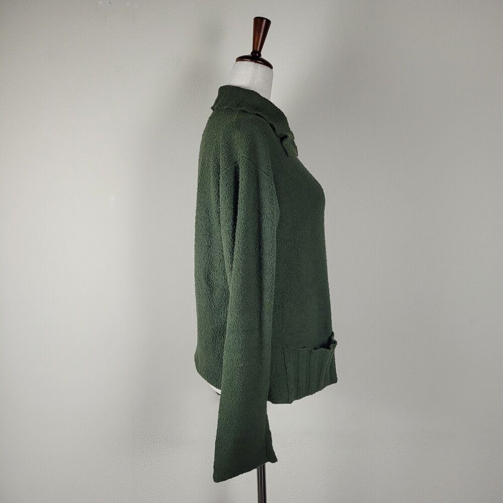 Flax Sweater Womens Small Medium Green Pima Boucle Cotton Cardigan - Picture 2 of 8